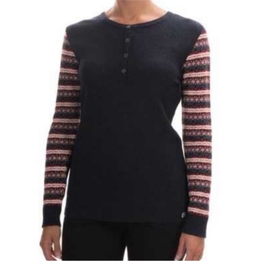 Barbour Landry Wool Fair Isle Thermal Henley Top UK 10 US 6